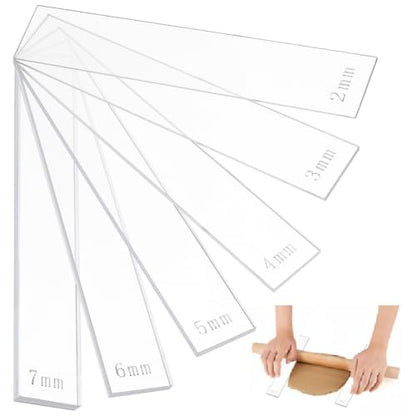 BENECREAT 12Pcs 6 Size Acrylic Polymer Clay Depth Guide Set, 2,3,4,5,6,7mmAdjustable Clay Rolling Pin Guide with Protective Film for Polymer Earrings, Roller Depth Guides