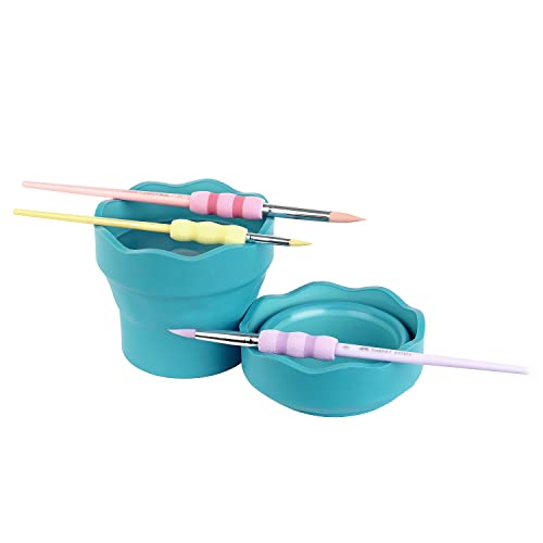 Faber-Castell Clic & Go Portable Paint Water Cup with Brush Holder, Turquoise - Collapsible Paint Brush Cleaner Rinse Cup, Travel Friendly Painting Accessories (Pack of 6) - size: 1 Count (Pack of 6)