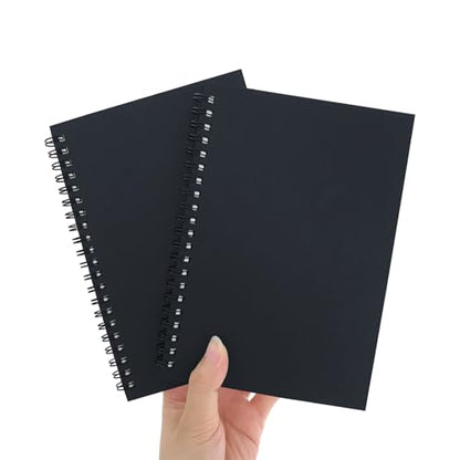 Premium 2-Pack Sketchbooks - Soft Cover, 140 Pages (70 Sheets), 7.5 x 5.1 inches, 100GSM Paper, Black Spiral Notebooks Set
