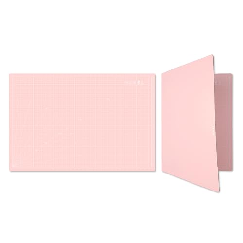 iMAT Flip Cutting Mat Note A1 Foldable Double-Sided Rose Pink | Inch grid front with cm dot back for dual-unit measuring. Large 24" x 36" workspace, ideal for crafts, sewing, and DIY
