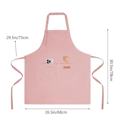 Tosewever Art Aprons for Women Painting Pottery Baking, Mens Buckle Straps Kitchen Apron with Pockets for Chef Cooking - color: Pink