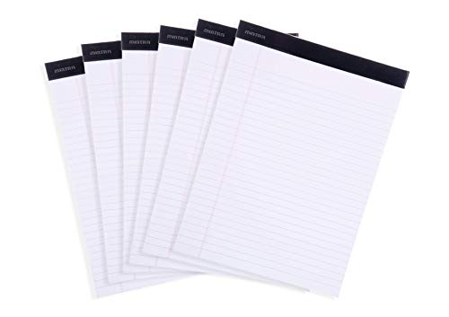 Mintra Office White Legal Pads – Ruled Notepads and Micro-Perforated Sheets, Ideal for Writing, Note-Taking & Creativity, Office, or Professional Use, Basic Pad 6 pack, 8.5"x11" (Wide Ruled) - color: White - Basic Pad, size: Wide