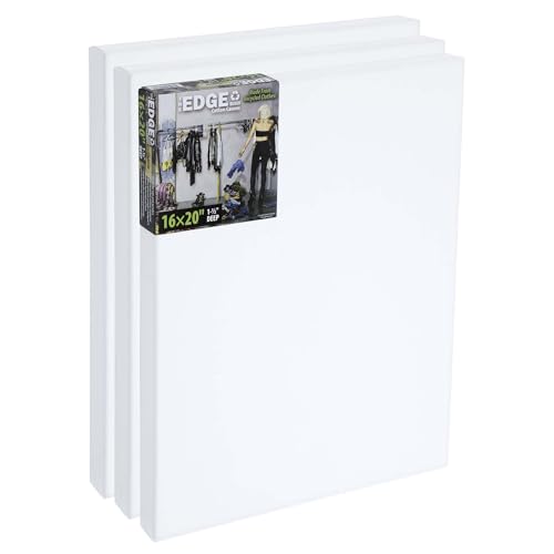 The Edge Eco-Friendly Recycled Cotton Stretched Canvas for Painting - 16x20 Box of 3 - Medium-Textured, Triple Acrylic Primed All Media Painting Canvas, 320gsm, 1-1/2 in. Deep Pine Stretchers - size: 16x20 in