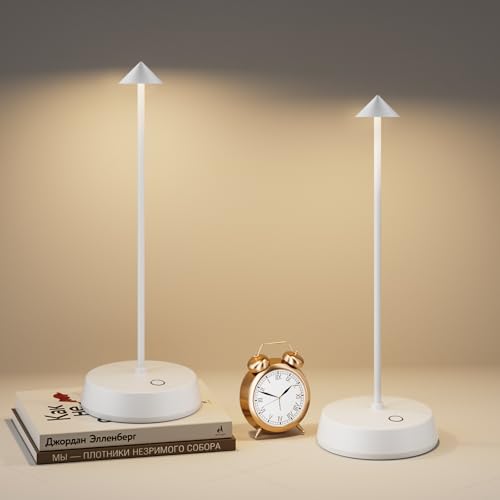 Cordless Table Lamps Rechargeable, 6000mAh LED Battery Operated Desk Lamp, Portable Outdoor Waterproof Touch Stepless Dimmable Wireless Table Light for Dining Restaurant Home Patio (White-2PC) - color: White-2PC