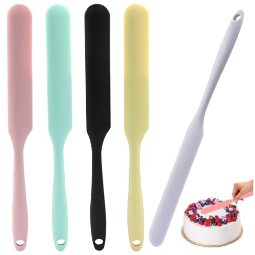 5Pcs Silica Gel Jar Scraper Spatulas, Multi-Color | 9.45 Inch, Cake Cream Butter Spatulas, Silicon Rubber, Long Handle - color: Light Green/Light Pink/Light Purple/Light Yellow/Dark Brown