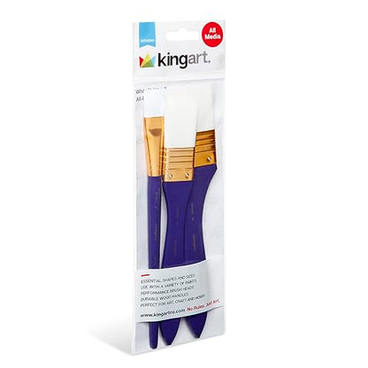 KINGART 3-Piece Paint Brushes, Acrylic Painting Brush Set, Watercolor Brushes, Acrylic Brushes for Oil Watercolor, Nail Miniature Detailing, and Rock Painting