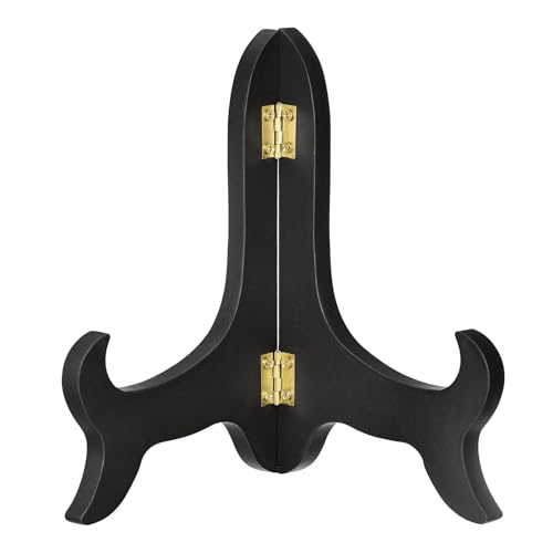 uxcell 6" Easel Plate Holder, Wooden Folding Display Stand Black for Decorative Picture Frame - color: Black, size: 6"