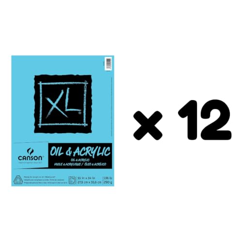 Canson XL Series Oil & Acrylic Paper Pad, 11" x 14", 24 Sheets/Pad, 12 Pads | Canvas-Like Feel, 136 lb. (290gsm), Tape Bound, Acid Free and Bleed Proof, 288 Sheets Total - size: 11" x 14" (Pack of 12)