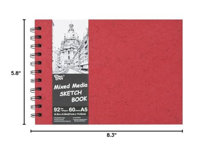 5.8x8.3in Sketch Book, 60Sheets Spiral Bound Notebooks, Natural White 92lbs/150gsm Acid-Free Drawing Paper for Painting,Sketching, Professional Sketch Pad for Artists, Beginners. NW-Red - color: Natural White-Red