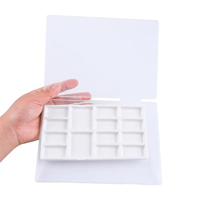 14 Wells Ceramic Artist Paint Palette, Travel Watercolor Palette - Compact and Durable Wet Palette for Travel,On-site Sketching and Painting - color: White-14