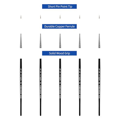 XDT#725 Micro Detail Artist Pin Point Painting Brush Set of 5 Piece #00000 Brushes Set, Acrylic Watercolor Oil, Fine Detailing Painting, Art, Scale Models, Easy Grip Handles. - size: 5Pcs #00000