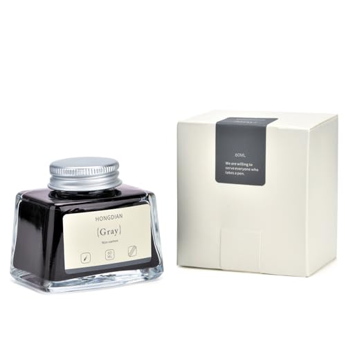 Hongdian Fountain Pen Bottled Ink Gray, 60ml Fountain Pen Ink Bottled for Writing and Calligraphy, Non Carbon - color: Gray
