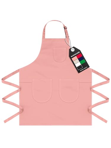 Unisex Apron with Pockets for Cooking, Salon & Art - 100% Cotton Adult Kitchen, Chef, Stylist Apron (Pink) - color: Pink