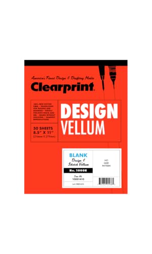 Clearprint 8-1/2" x 11" 1000H Design Vellum Pad, 16 lb., 100% Cotton, 50 Sheets, 1 Each