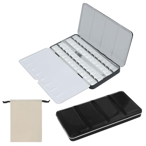 Black Watercolor Palette Tin,52 Detachable Half Pans w/Lid Brush