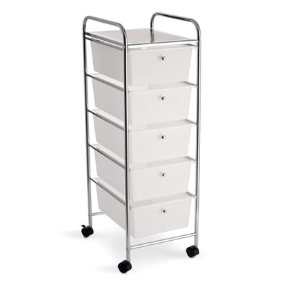 Simply Tidy 5 Drawer Clear Rolling Cart - Mobile Organizer with Removable Drawers, Swivel & Locking Casters, Durable Tubular Frame - 1 Set
