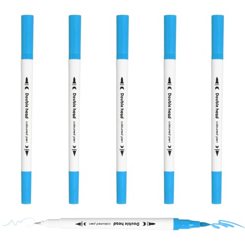 PATIKIL 6Pack Dual Brush Markers, Blue Watercolor Fine and Brush Tips Pens Colored Marker Calligraphy Coloring Art Supplies Set for Coloring Book Illustration Sketching Journaling - color: Blue