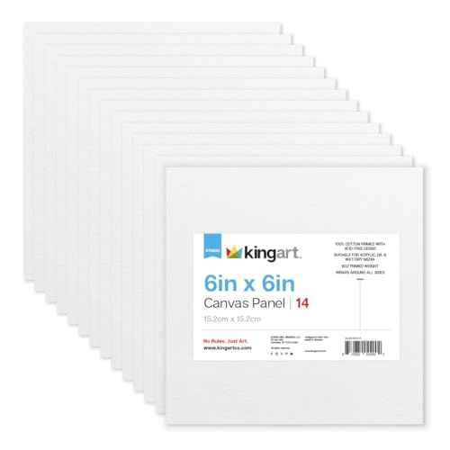 KINGART White Canvas Panel Set – Square, 6x6 Inch, 14-Pack – 100% Cotton, Pre-Primed Gesso Artist Boards for Acrylic, Oil, Sketching, & Mixed Media Painting - color: White, size: 6" x 6"