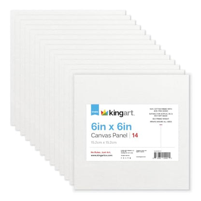 KINGART White Canvas Panel Set – Square, 6x6 Inch, 14-Pack – 100% Cotton, Pre-Primed Gesso Artist Boards for Acrylic, Oil, Sketching, & Mixed Media Painting - color: White, size: 6" x 6"