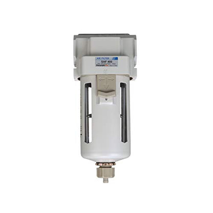 PneumaticPlus SAF400-N04B Compressed Air Particulate Filter 1/2" NPT | 10 Micron Element, 211 SCFM, 1/2" NPT, Polycarbonate Bowl, Manual Drain, 150 PSI Max, Mounting Bracket Included - style: Poly Bowl - Manual Drain