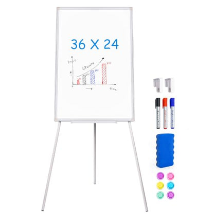Maxtek Easel Whiteboard 36 x 24 in, Stand Tripod with Height Adjustable | 3' x 2' Magnetic Dry Erase Surface, Flipchart Stand, Portable Tripod Easel for Office, Teaching, Home and Classroom - style: 36x24 White