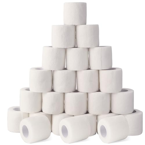 24 Pack Self Adhesive Bandage Wrap 2 Inch, White Medical Tape Elastic Cohesive Bandage Rolls Self Adherent, Self Sticking Tape First Aid Gauze for Sports, Leg, Knee, Ankle, Swelling, Wrist Sprains - color: White, size: 2 Inch