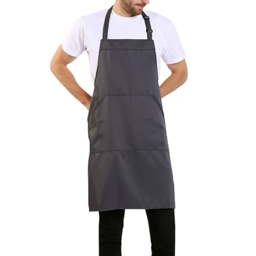 BIGHAS Adjustable Bib Apron with Long Ties for Women Men 18 Colors Chef Kitchen Cooking - color: Dark Gray