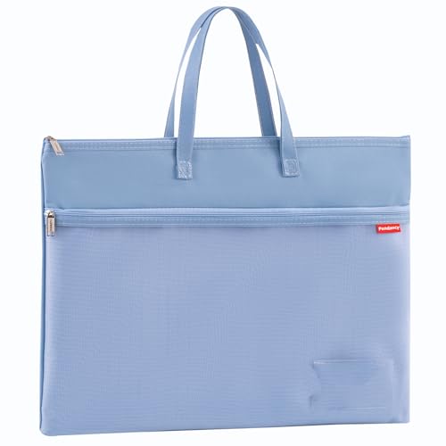 Pendancy A3 Large Zipper Pouch, Mesh Document Bag with Handle, Muted Blue | Extra Large Zipper File Bag for Office and Travel, with 2 Compartments, Clear Mesh Pocket, Name Label and Foldable Nylon - color: Dark Blue, style: DIY Label Type A3 Size(13x17in)