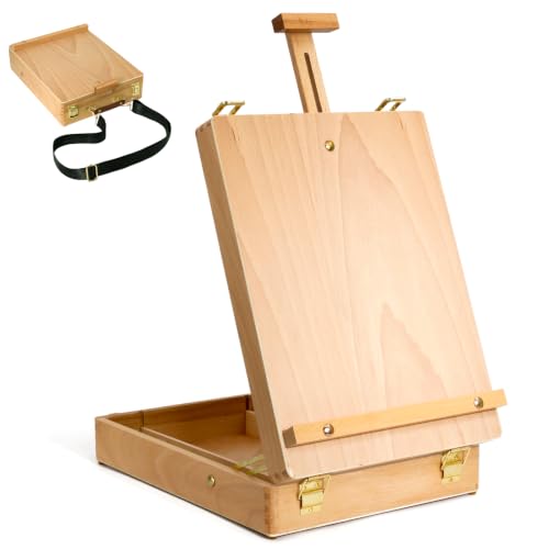 Wooden Tabletop Easel, Adjustable Sketch Box Easel with Storage Compartment | Adjustable Angle Design, Fits A4, A3 Sketch Boards,Portable Art Easel Painting for Classrooms, Studios and Outdoor Sketching