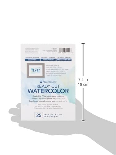 Strathmore 500 Series Ready Cut Watercolor Sheets, 140 lb. Cold Press, 5 X 7 inches, White, 25 Sheets (140-205) - color: White, size: 5x7