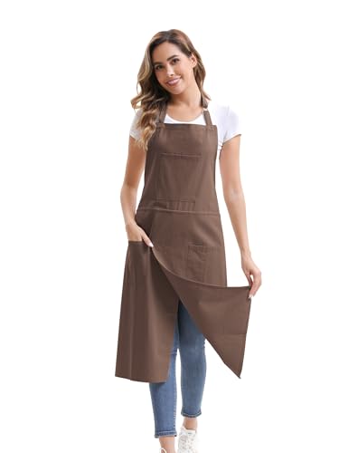 Nanxson Pottery Apron Split Leg with 3 Pockets & Adjustable Buckle | cotton material,Long apron,adjustable waist tie,for Pottery Ceramic Wheel DIY Art Garden - color: Brown