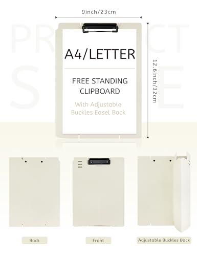Free Standing Clipboard and Desktop Stand with Adjustable Buckles Easel Back - Foldable Stand and Document Holder for School, Office and Business Use (9.37 x 12.6 inches) (White) - style: White