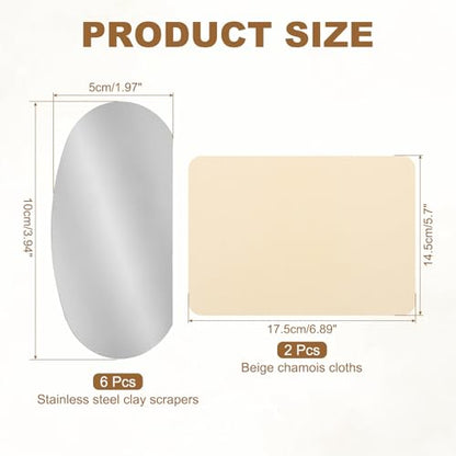 YOKIVE 6Pcs Steel Pottery Tools, Serrated Scraper Clay Ribs 3.94" x 1.97" Stainless Steel Sculpture Modeling Cutter Ceramic Tools with 2 Beige Chamois Cloth - color: Beige Chamois Cloth, size: 3.94" x 1.97"
