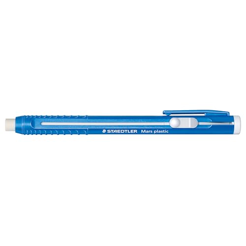 STAEDTLER Mars Plastic Eraser Pen with Refillable Holder, German-Made Eraser for Pencils, Smudge-Free & Tear-Free Precision, Retractable Design with Clip, Blue - style: Eraser Pen