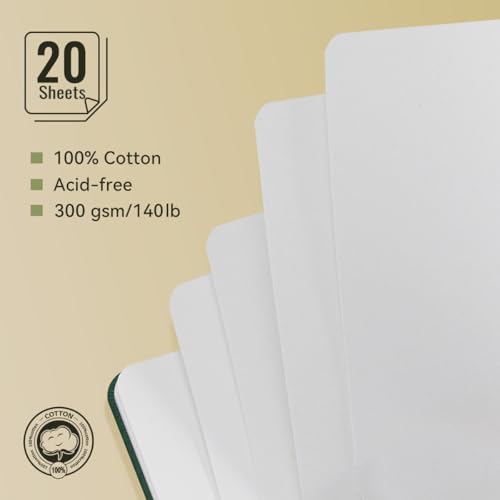 Lightwish Square Watercolor Sketchbook,2 Pack Total 40 Sheets,100% Cotton,300gsm/140lb,Acid-Free,Hot Press Watecolor Paper Journal for Artists Adults Students,7.48 * 7.48 Inches - color: Green, size: 7.48*7.48 Inches