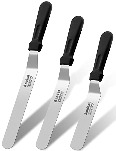 Anaeat Icing Spatulas, Set of 3 Professional Cake Angled Offset Spatula with 6", 8", 10" Stainless Steel Blades - Thickened Frosting Knife with Plastic Handle for Cake Decorating, Pastry & Baking - color: 6"+8"+10" Blades
