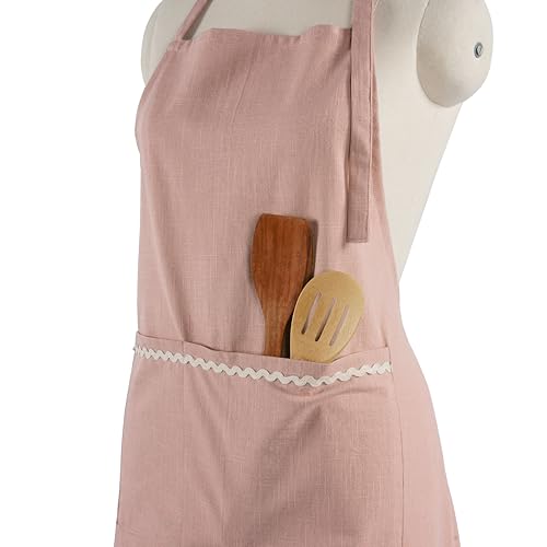 FINGERCRAFT Apron, Dual Pocket, Adjustable Tie, Multipurpose Washable Bib Apron for Home, Kitchen, Chef and Professionals - color: Pink