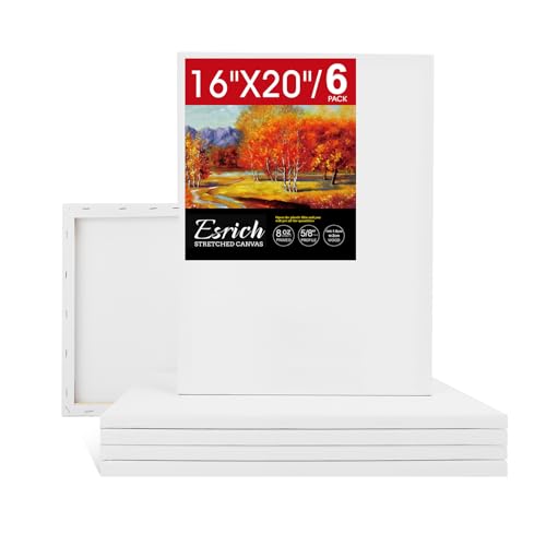 ESRICH Stretched Canvas for Painting 16x20 Inch, 6Pack Large Canvas for Painting, Primed Acid-Free Cotton Blank Canvases, Art Paint Canvases for Oil Paint,Watercolor,Acrylic Paint,Gouache and Tempera. - size: 16x20in-6Pack