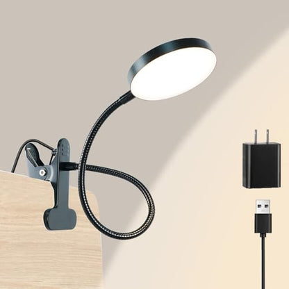 Desk Lamp, 8W 66 LED Reading Light for Bed,Eye Caring Metal Clip Lamp Black | 5 Color 10 Brightness Levels, Memory Function, Flexible Desk Lamp, USB Powered, Includes 5V/2A UL Adapter - color: Black