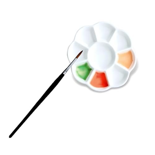 Porcelain Watercolor Palette, Ceramic Paint Mixing Tray(5*5'' 9-Well Round) | Artist’s Porcelain Palette: Premium Ceramic Mixing Tray for All Painting Media ,Watercolor, Gouache, Acrylic & Oil Painting - size: 5"