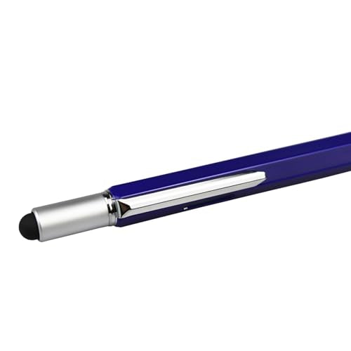 DUNBONG 6-in-1 Multi Tool Pen, Stylus & Screwdriver, 0.7mm Black Ink - Blue | Aluminum prismatic non-slip grip | Rotary no-cap design | Ruler & level built-in | Refillable | Long-lasting clip - color: Blue