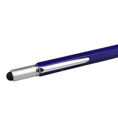 DUNBONG 6-in-1 Multi Tool Pen, Stylus & Screwdriver, 0.7mm Black Ink - Blue | Aluminum prismatic non-slip grip | Rotary no-cap design | Ruler & level built-in | Refillable | Long-lasting clip - color: Blue