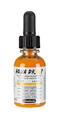 Schmincke - AQUA DROP, liquid, pigment-based watercolour, Indian yellow in 30 ml pipette bottle, 24240034, for watercolorpainting, urban sketching, calligraphy, handlettering, lightfast - color: 240 indian yellow