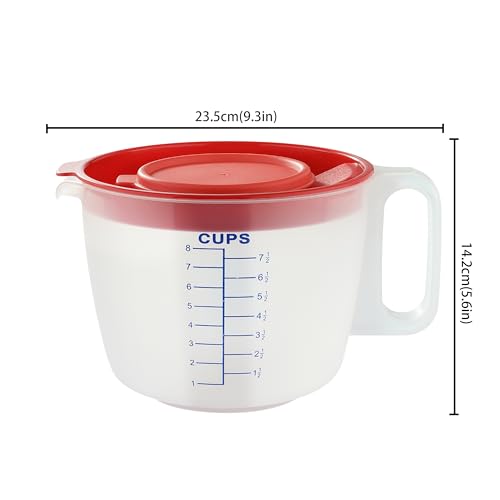 8 Cup Measuring Cup & Mixing Pitcher with Handle and Spout, Splatter-Free Lid, BPA-Free, Ideal for Baking, Pancakes, and Whisking