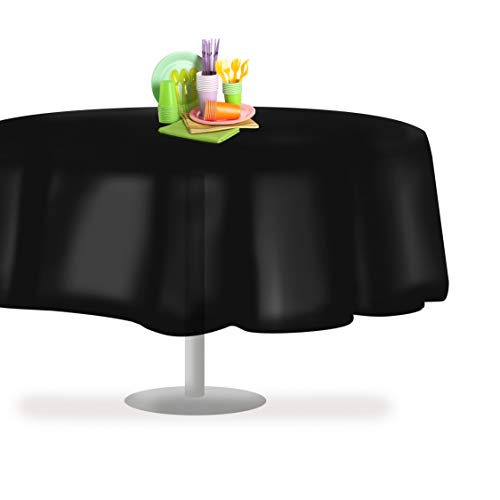 Grandipity Plastic Table Cloth Disposable 12 Pack 84" Round Black | Plastic table covers, durable disposable tablecloths, fade and tear-resistent table cover for party, event - color: Black, size: 84in. Round