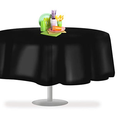 Grandipity Plastic Table Cloth Disposable 12 Pack 84" Round Black | Plastic table covers, durable disposable tablecloths, fade and tear-resistent table cover for party, event - color: Black, size: 84in. Round