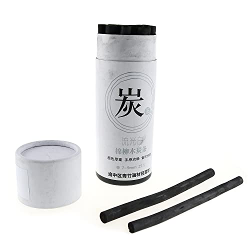 E-outstanding Charcoal Sticks 25PCS 7-9mm Dia Black Vine Willow Sketch Charcoal Pencils for Drawing, Sketching and Fine Art,Compressed Charcoal