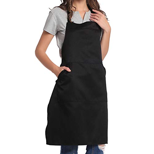 BIGHAS Adjustable Bib Apron with Long Ties for Women Men 18 Colors Chef Kitchen Cooking - color: Black