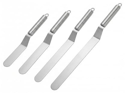 4-Piece Offset Spatula Set for Cake Decorating – Food-Grade Stainless Steel Angled Icing Spatulas with Ergonomic Handles – Frosting Tools for Cakes & Cupcakes (10", 12", 14", 16")