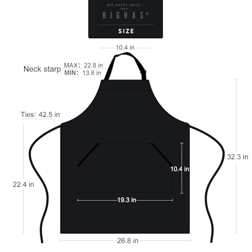 BIGHAS Adjustable Bib Apron with Long Ties for Women Men 18 Colors Chef Kitchen Cooking - color: Black